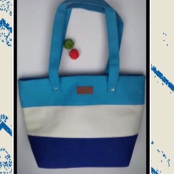 multi blue & white zip top tote - Picture 4 of 7